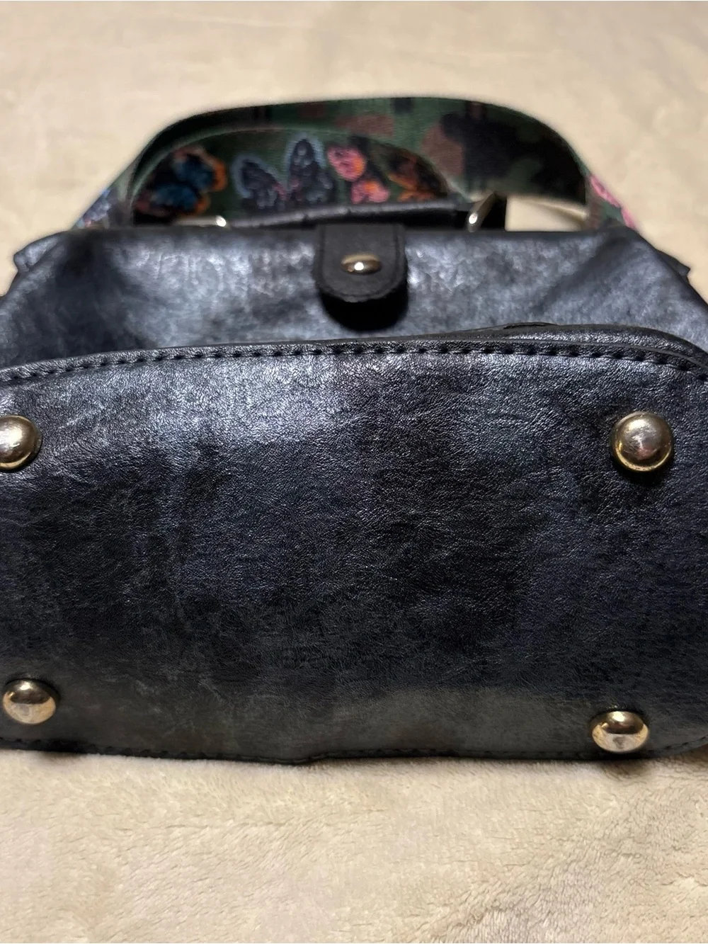 Black Embroidered Elephant Crossbody Bag with Decorative Strap